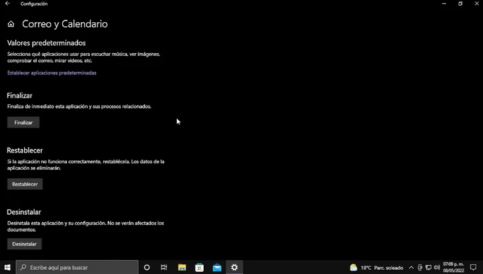 Finalizar la aplicación de Correo.