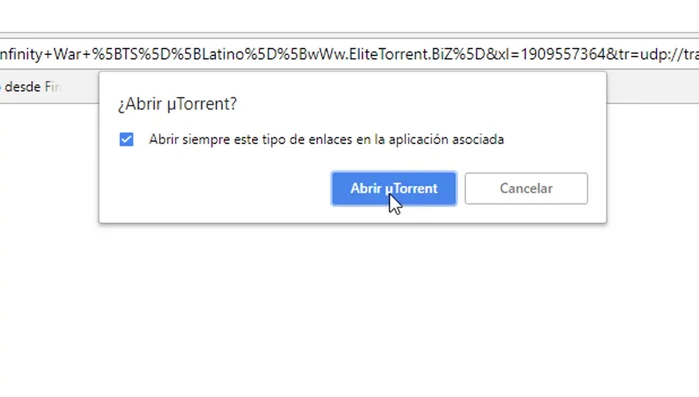 Seleccionar la opción para abrir siempre enlaces magnéticos con uTorrent.