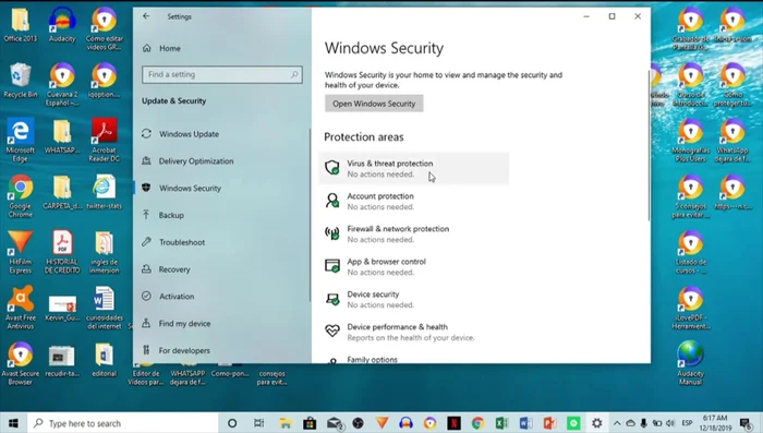 En el menú que se abre, selecciona 'Protección contra virus y amenazas'.