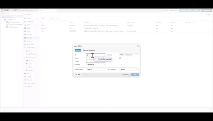 Si hay errores (como se muestra en el video), ir a la configuración de NFS, abrir la opción avanzada, y configurar lo siguiente: Utilizar 'root' como usuario y especificar la red autorizada (ej: 192.168.0.0/24). Agregar usuarios según sea necesario. Guardar los cambios e intentar de nuevo.