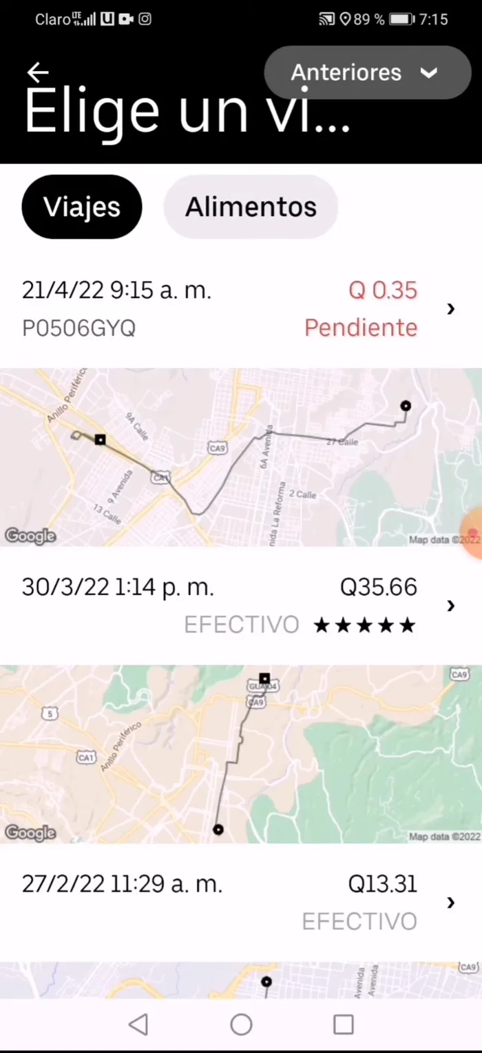 Seleccionar el viaje con el pago pendiente.