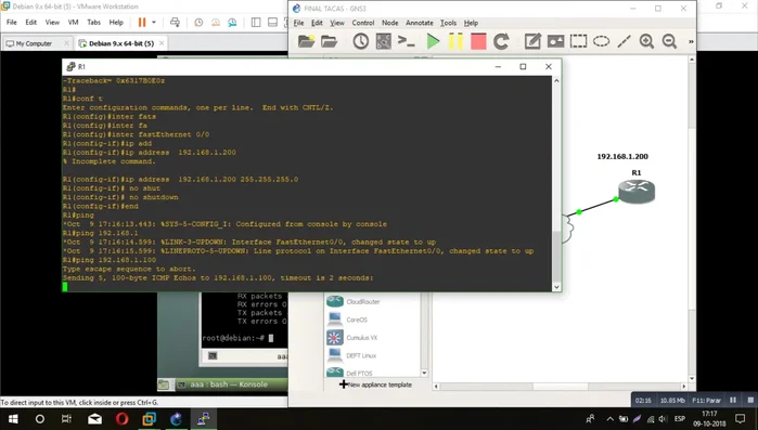 Probar la conectividad entre el servidor y el router usando ping.