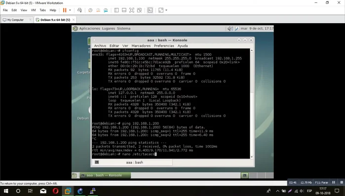 Configurar el servidor Takas usando el editor de texto `nano` (se muestra la configuración del archivo).