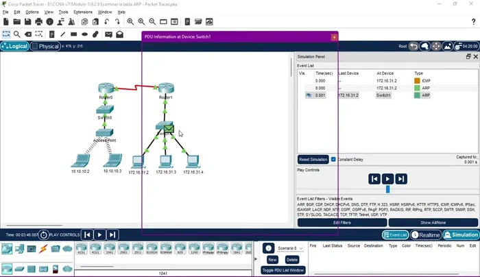 Observar que el switch crea tres copias de la trama ARP de broadcast.