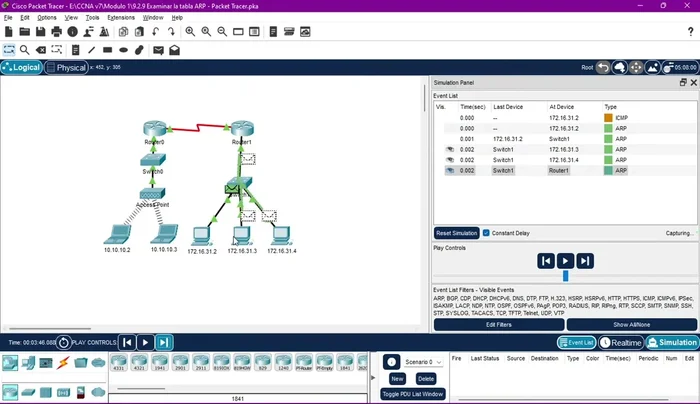 Observar que el switch crea tres copias de la trama ARP de broadcast.