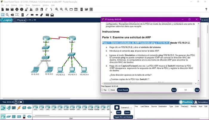 Activar el modo de simulación e introducir el comando `ping 172.16.31.3`.