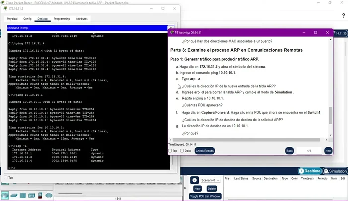 Ingresar el comando `arp -d` para borrar la tabla ARP y repetir el ping para observar nuevamente el proceso ARP.