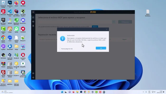 Elegir el servidor y la autenticación (Windows Authentication es común).