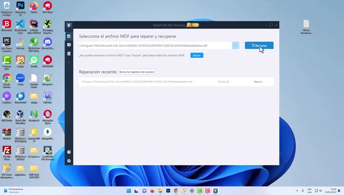 Elegir el servidor y la autenticación (Windows Authentication es común).