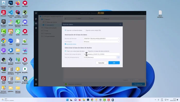 Esperar a que la herramienta complete el proceso de reparación.