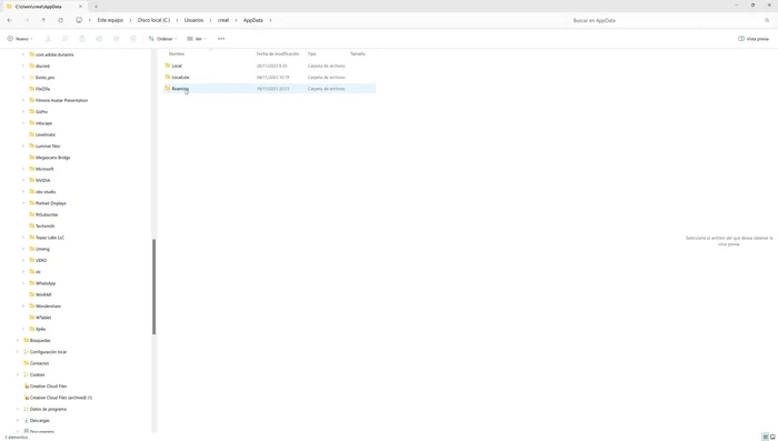 Dentro de 'AppData', busca la carpeta 'Roaming'.