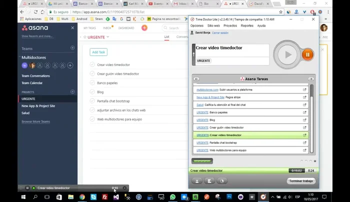 Una vez completada la tarea, marcarla como completa tanto en Time Doctor como en Asana.